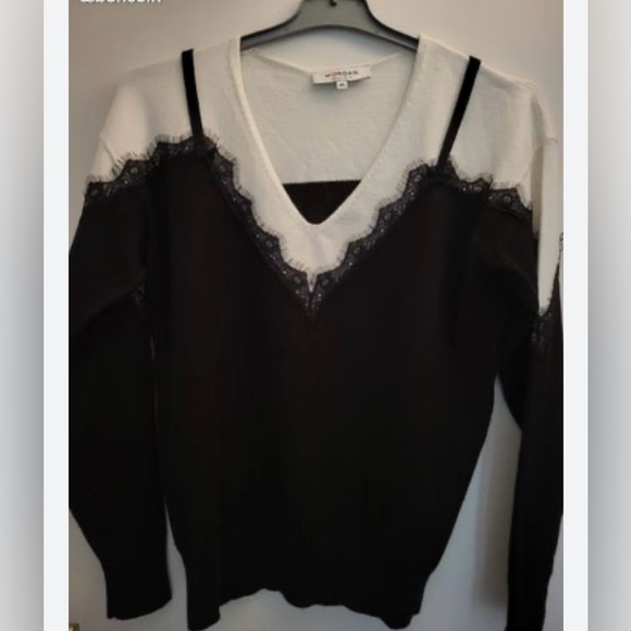Morgan de Toi Sweaters - Morgan de Toi Black & White Sweater Lingerie Cami Inspired Oversized Sweater